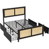 Rattan Bed Frame with Headboard & 4 Drawers - Boho King/Queen/Full Platform Bed, LED Lights, 800 lb Capacity, No Box Spring - White/Black - 4 of 4