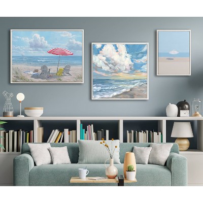 Sylvie Beaded White Frame Beach Day Canvas Art 28x38