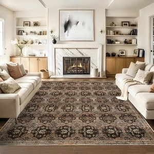 Area Rugs Vintage Printed Low Pile Floor Carpet with Non-Slip Backing Stain-Resistant Oriental Rugs Washable Farmhouse Rugs for Bedroom - 1 of 4