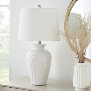 26" White Textured Feather Ceramic Urn Table Lamp - Nourison - 1 of 4