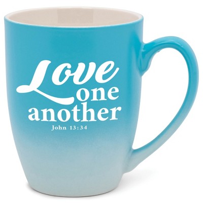 Elanze Designs Love One Another John 13:34 Two Toned Ombre Matte Pale Blue and White 12 ounce Ceramic Stoneware Coffee Cup Mug