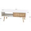 Rattan Nightstand, Solid Wood+MDF 41.34" White Bedside End Side Table Sliding Door Storage Shelf Bedroom Furniture Wood Accent Table for Office, Dorm - 3 of 4