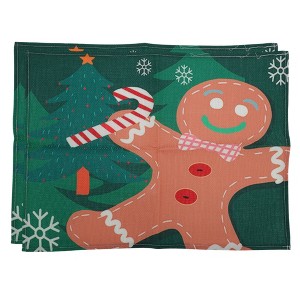 Unique Bargains Christmas Place Mats Linen Brown Green 13"x17.7" 2 Pcs - 1 of 4