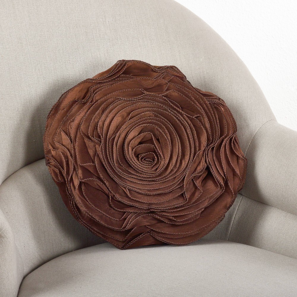 Photos - Pillow 13"x13" Rose Design Poly Filled Square Throw  Chocolate - Saro Lifes