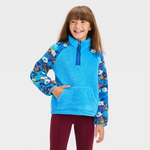 Girls Faux Shearling Floral Quarter Zip Sweatshirt Cat Jack