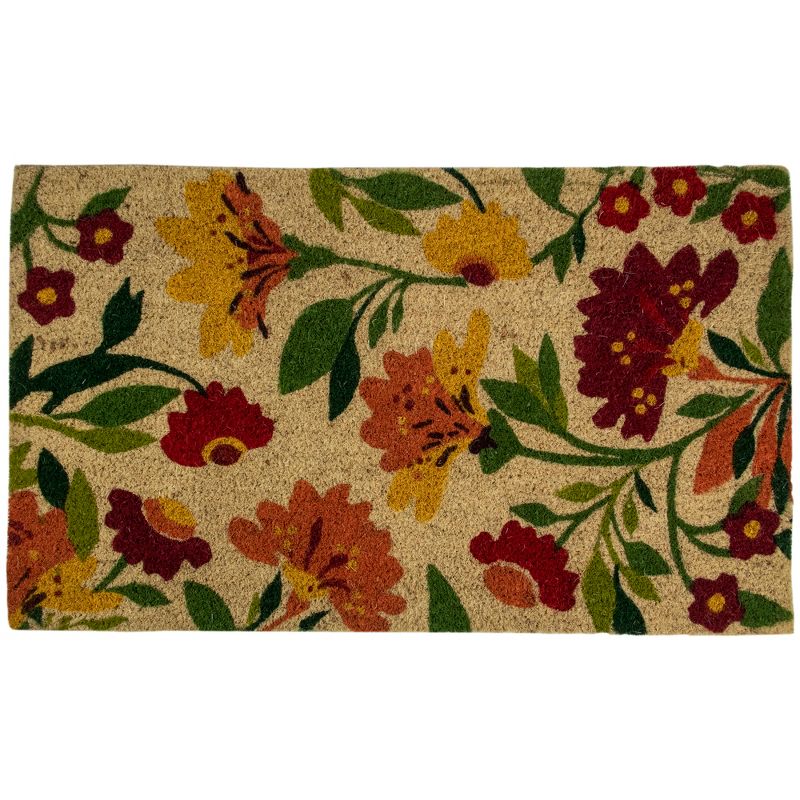 Northlight Natural Coir Autumn Floral and Foliage Door Mat 18" x 30" - Red, Orange, Yellow, 1 of 3