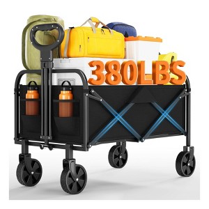 Heavy Duty Collapsible Wagon Cart with 5" All-Terrain Wheels & Drink Holders, Fit for Beach Camping Grocery - 1 of 4