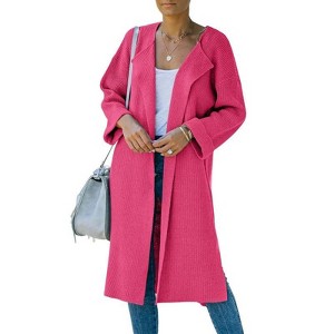 Coolmee Long Cardigan Sweaters for Women Ribbed Knit Open Front Long Sleeve Side Slit Fall Casual Coat - 1 of 4