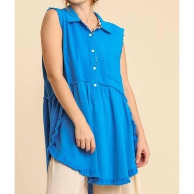 Women's Frayed Sleeveless Tunic Top - umgee