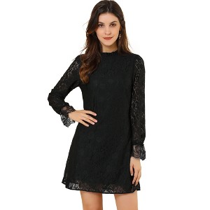 Allegra K Women's Elegant Ruffle Crew Neck Formal Elegant Mini Floral Lace Dress - 1 of 4