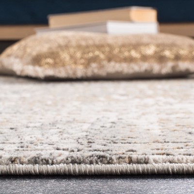 Beige and Gray Abstract Square Synthetic Area Rug, 9'x9'