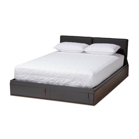 Queen Rikke Two tone Wood Platform Storage Bed With Upholstered