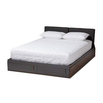 Queen Rikke Two-Tone Wood Platform Storage Bed with Upholstered Headboard Gray - Baxton Studio