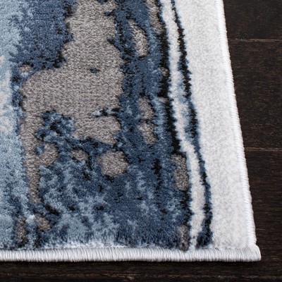 Abstract Blue-Grey Swirl Synthetic 27'' Hand-Knotted Runner Rug