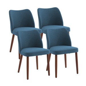 Dining Chair Set of 4, Linen Upholstered Dining Chair with Wood Legs, Wing Backrest, Wooden Kitchen Chair, Kitchen Chairs with Thick Cushions - 1 of 4