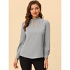 INSPIRE CHIC Women's Office Keyhole Elegant Stand Collar Long Sleeve Back Neck Button Blouse - 2 of 4
