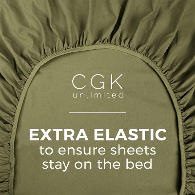 Queen Sage Green Cotton Deep Pocket Fitted Sheet Set