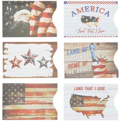 Okuna Outpost 24 Pack Patriotic RFID Blocking Sleeves, Card Protectors, 6 Designs, 3.5 x 2.3 in