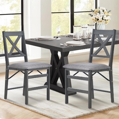 Set of 2 Folding Upholstered Dining Chairs with Wooden Frame, Space-Saving Mid-Century Fabric Side Chairs for Kitchen or Small Room