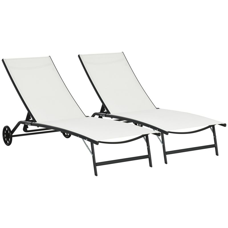 Outsunny Patio Chaise Lounge Chair Set of 2, 2 Piece Outdoor Recliner with Wheels, 5 Level Adjustable Backrest for Garden, Deck & Poolside, 1 of 8