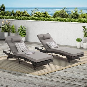 PAGED Outdoor Wicker Long Reclining Chair Set of 2 Patio Chaise Lounge Tanning Chairs for Poolside, Beach, Yard - 1 of 4