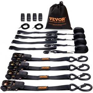 VEVOR Ratchet Tie Down Straps (4PK), 2200 lb Max Break Strength, Includes 4 Premium 1" x 15' Rachet Tie Downs with Padded Handles, Black - 1 of 4