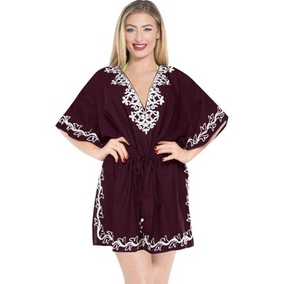 LA LEELA women's Vacation Casual Swim Holiday Beachwear Summer Beach Dress Plus Size Swing Bathing Suit Cover Ups 3X-4X Purple, Solid