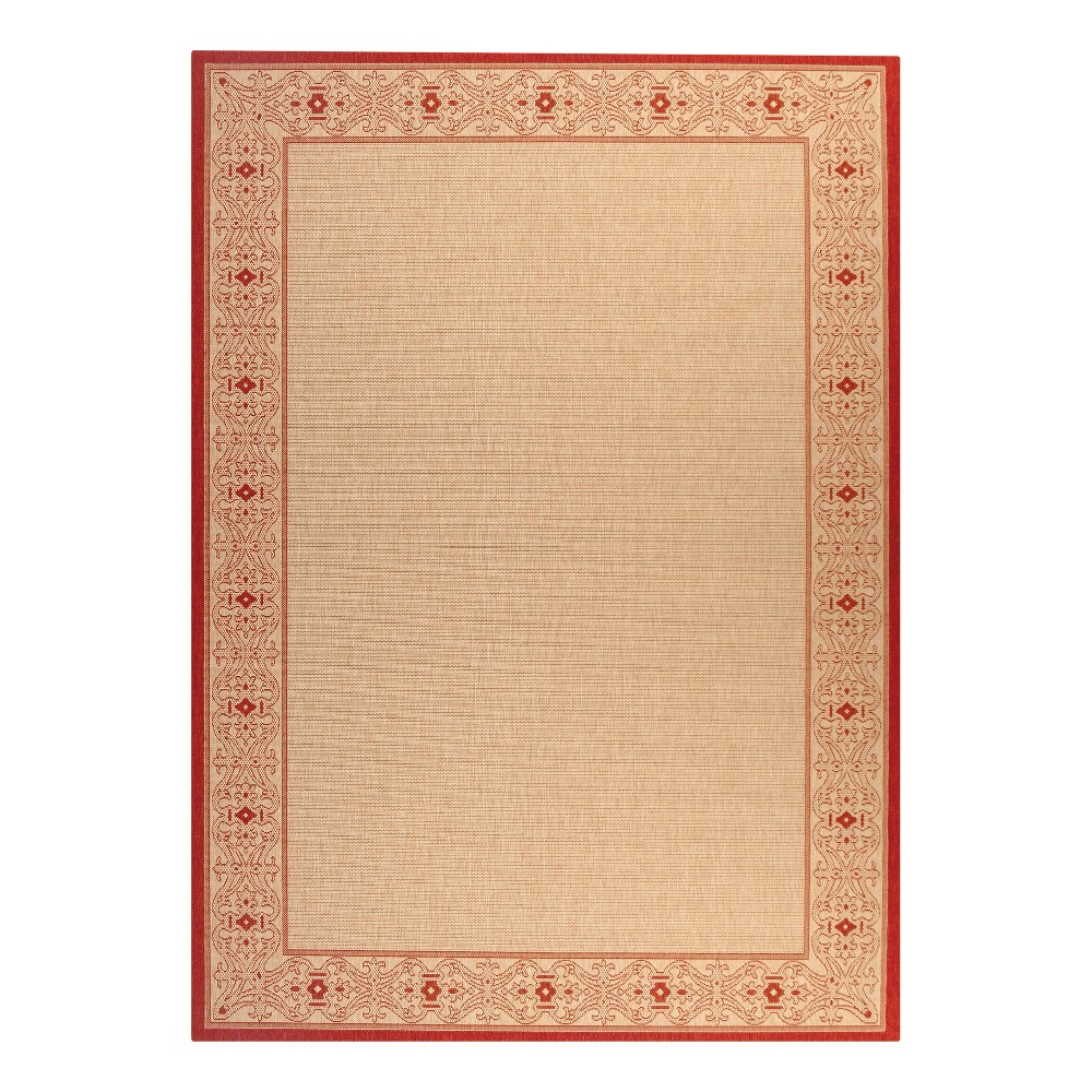 8' x 11' Antibes Outdoor Rug Natural/Red - Safavieh Antibes indoor outdoor rugs bring interior design style to busy living spaces, inside and out. Antibes is beautifully styled with patterns from classic to contemporary, all draped in fashionable colors and made in sizes and shapes to fit any area. Antibes rugs are made with enhanced polypropylene in a special sisal weave that achieves intricate designs that are easy to maintain - simply clean with a garden hose. Antibes indoor-outdoor rugs are made with durable synthetic materials to help them to withstand high traffic and natural weather elements. Size: 8' x 11'. Color: Natural/Red. Pattern: Geometric.