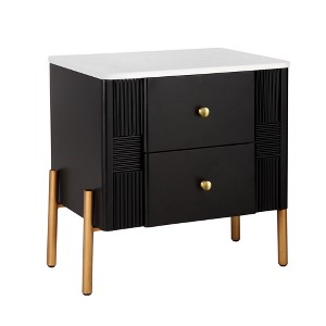 Lirago Black Modern Nightstand with 2 Drawers Fluted Bedside Table with Gold Legs Handles Multi-Functional End Table 21.6"H x 15.75"D x 21.6"W - 1 of 4