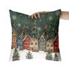 Christmas Pillow Cover 18x18 Set of 2 Winter Xmas Tree Wonderland Forest Village Town House Snowflake - 3 of 4