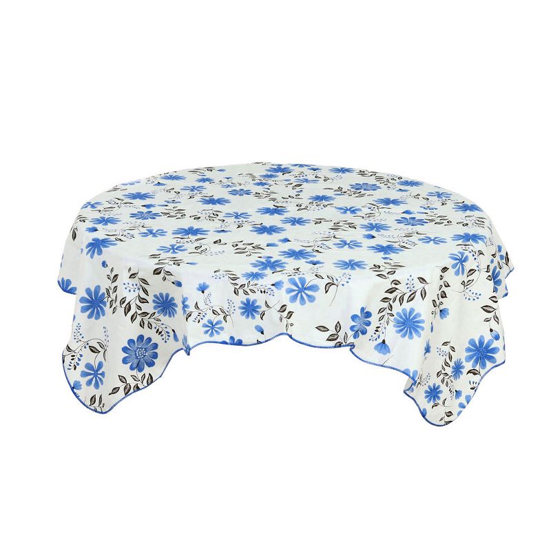 53"x53" Vinyl Water Oil Resistant Printed Tablecloths Blue Flower - PiccoCasa, 1 of 5