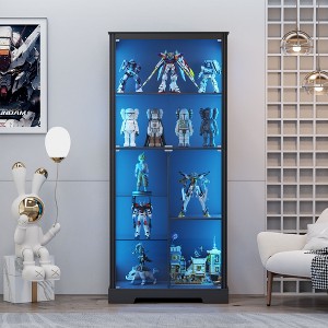 Fredees Glass Door Display Cabinet, 67.8" Adjustable Display Shelf with Curio Cabinet, Tall Bookcase with LED Lights & Motion Sensor for Toys & Books - 1 of 4