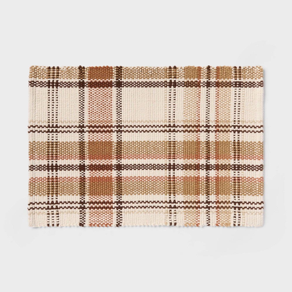 20"x30" Woven Plaid Harvest Bath Rug Brown/Ivory - Threshold™
