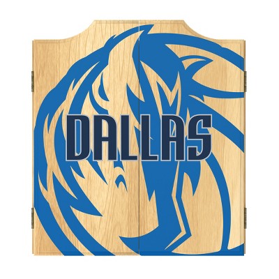Dallas Mavericks Blue and Natural Wood Dartboard Cabinet Set
