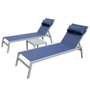 PAGED Outdoor Lounge Chairs with Side Table,3PC Outdoor Chaise Lounge Chair Set with Adjustable Backrest,2 Lounge chairs and 1Table - 1 of 4
