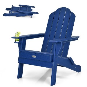 Tangkula Folding Patio Adirondack Chair Weather Resistant Cup Holder Yard Navy - 1 of 4