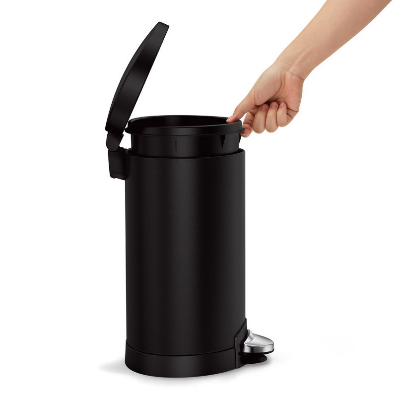 simplehuman 6L Semi-Round Step Bathroom Trash Can, Matte Black Stainless Steel, 4 of 5