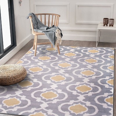 Gray and Yellow Moroccan Trellis 5' x 7' Synthetic Area Rug