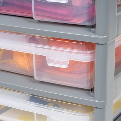 Clear and Gray 5-Drawer Rolling Storage Cart with Organizer Top