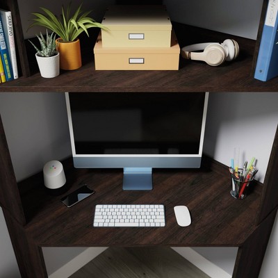 Cinnamon Cherry Corner Desk with Hutch and Shelves