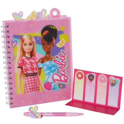 Barbie Tab Journal Spiral Notebook, Ballpoint Pen, Sticky Tabs, 96 Lined Pages, Pink