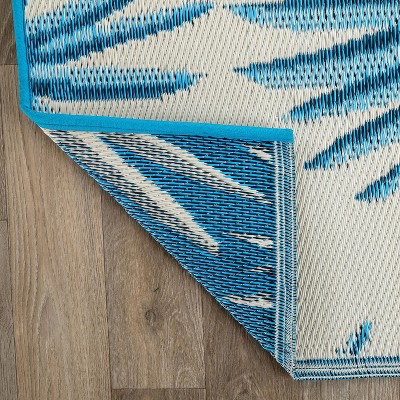 Blue and Off-White Floral Synthetic Reversible Outdoor Rug 3'3"x5'