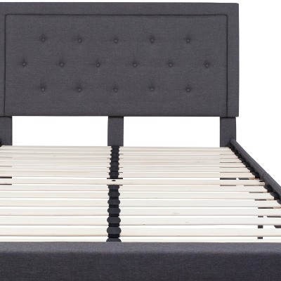 Modern Queen-Sized Upholstered Platform Bed with Tufted Headboard in Dark Gray