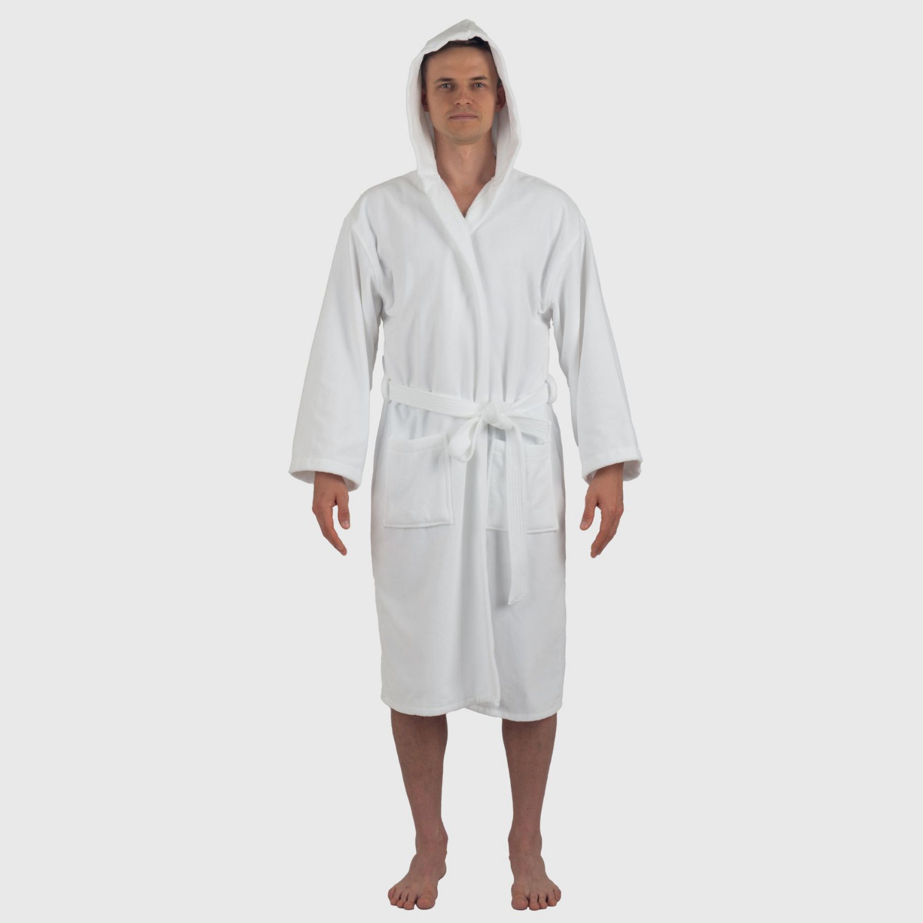 Alpine Swiss Dane Mens Hooded Bathrobe Pure Cotton Terry Cloth Long Robe for Men Super Absorbent Quick Drying Luxury Spa Robe WHT XL/2XL