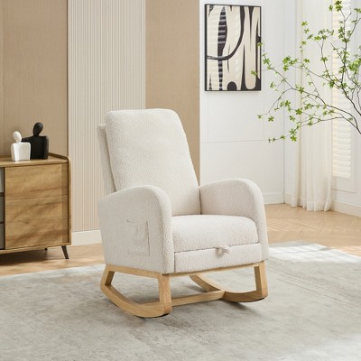 Runesay 25.4"W Rocking Chair High Back Glider Chair with Retractable Footrest, Side Pocket