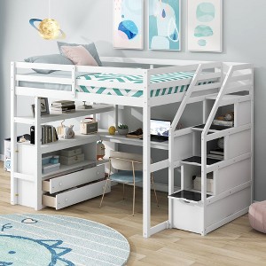 NicBex Full Size Bunk Bed with Desk Loft Bed Bed Frame with Storage Racks, Drawers, Stairs, Guardrails, No Box Spring Required - 1 of 4