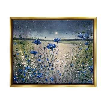 Stupell Industries Blooming Blue Flowers Night MoonFloater Canvas Wall Art