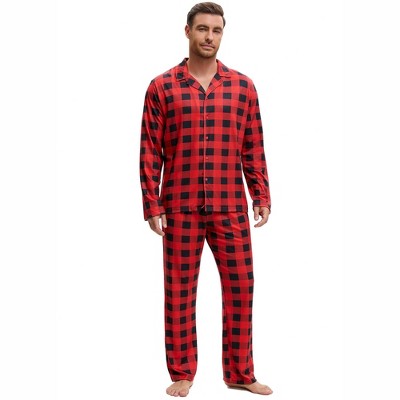 INSPIRE CHIC Men's Sleepwear Long Sleeve Button Down Plaid Family Pajamas Set