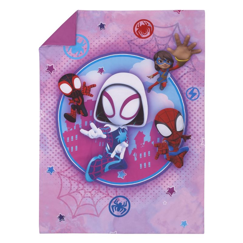 Marvel Ghost Spider, Go Ghosty Purple, Pink, and Blue 4 Piece Toddler Bed Set, 2 of 7