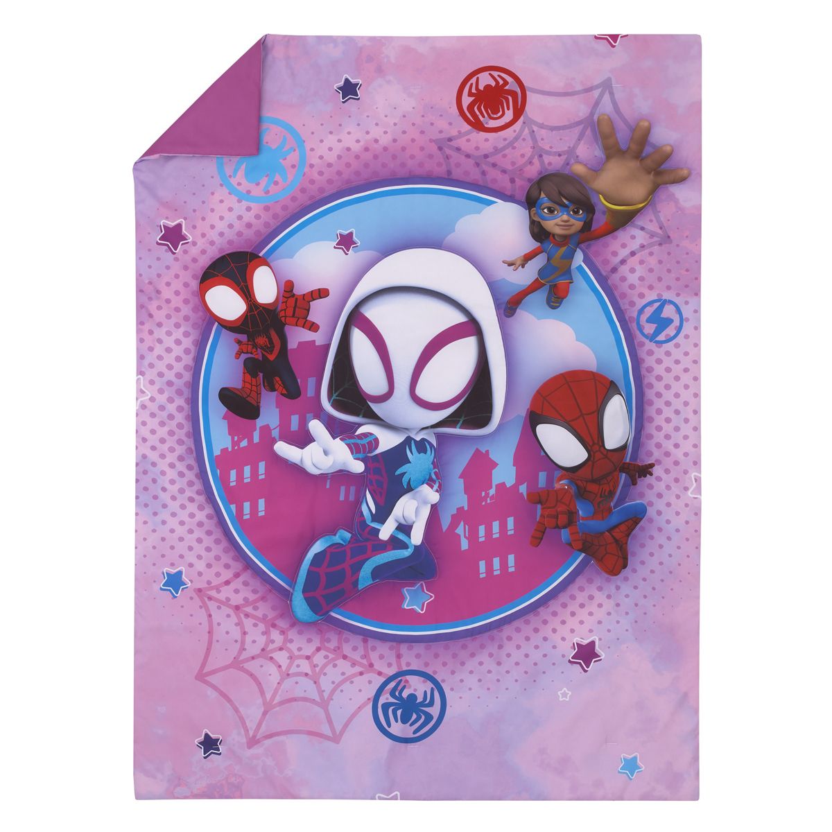 Marvel Ghost Spider, Go Ghosty Purple, Pink, and Blue 4 Piece Toddler Bed Set - thumbnail 2